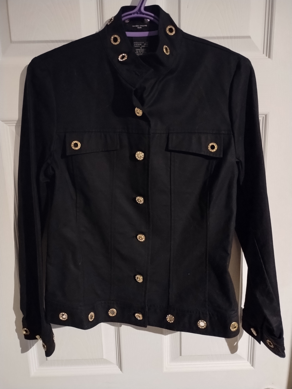 Simon Chang Black Utility Jacket with Gold Buttons